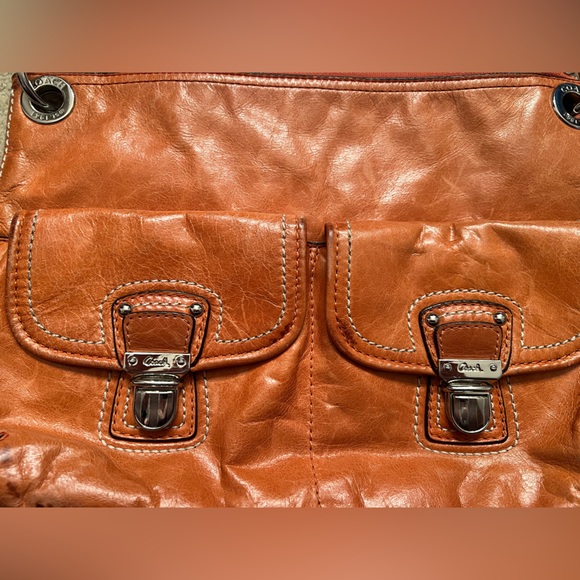 Coach Poppy Tangerine Waxed Leather Distressed Swing Messenger Hobo Bag Purse - Picture 4 of 11